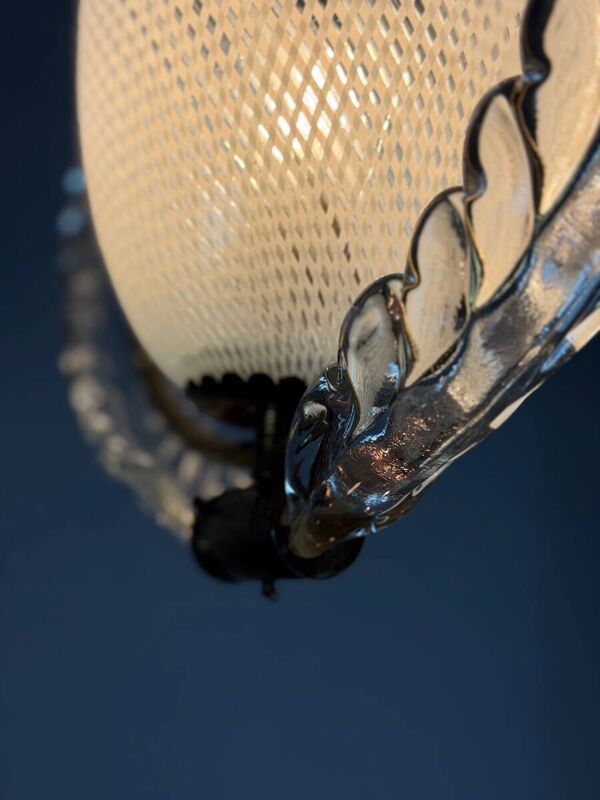 Suspension vénitienne en verre de Murano, coupe « Vetro à reticello » vers 1950