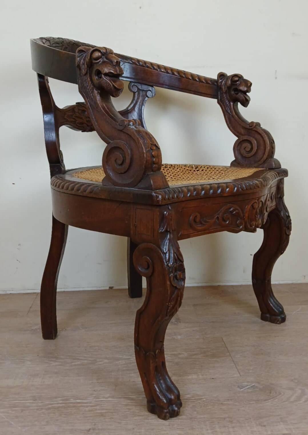 Renaissance style office chair in solid oak circa 1850