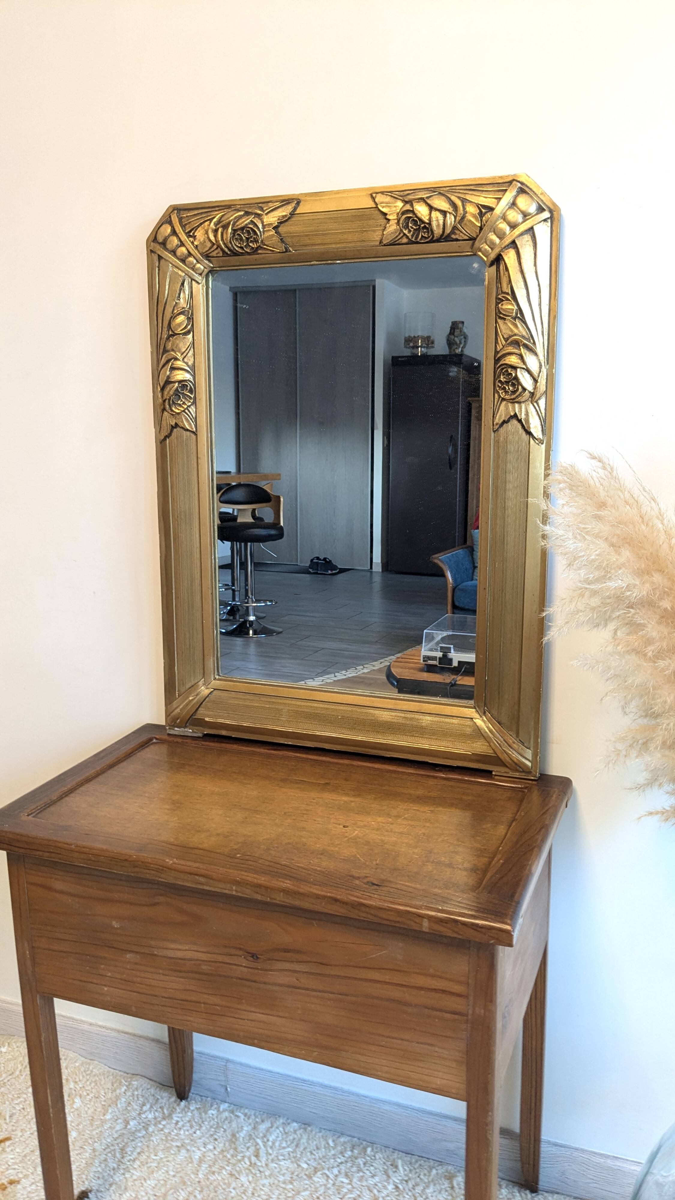 Gold Art Deco Mirror 74 X 55 cm