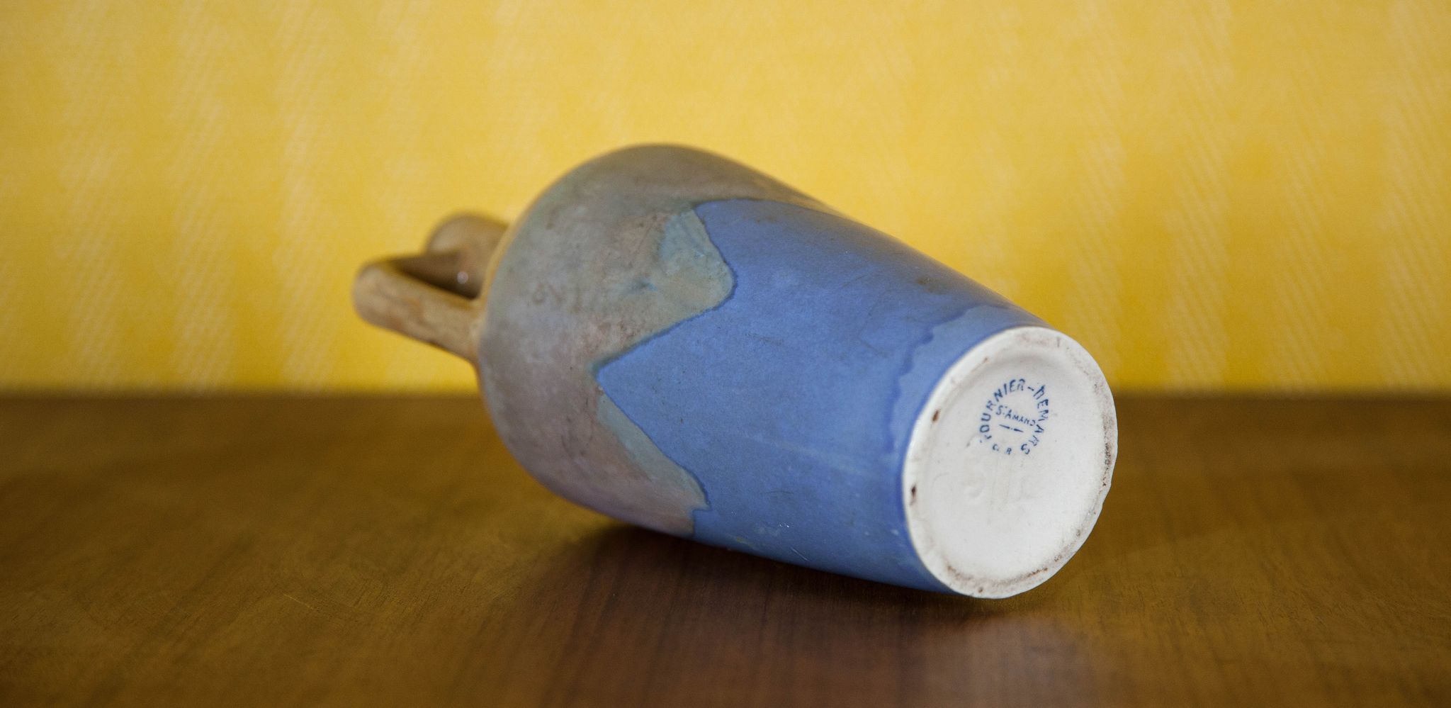 Flamed glazed stoneware bottle, Fournier Demars St-Amand alcohol bottle, amphora vase