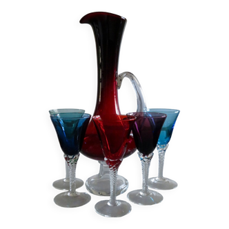 Service 1 carafe et 5 verres à vin/eau  en verre de Murano