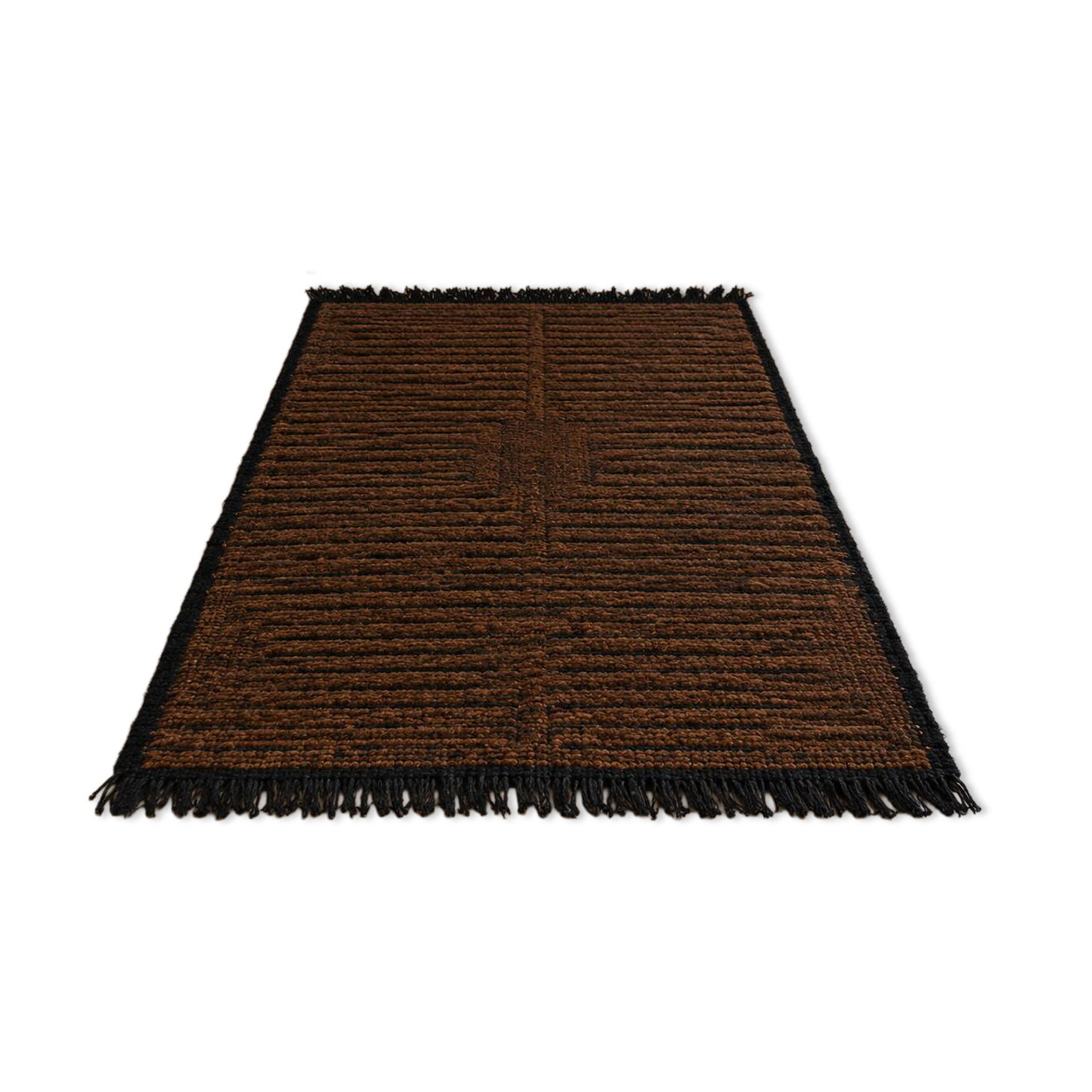 Moroccan Berber Mrirt rug in tobacco brown wool, black weave – 210 × 300