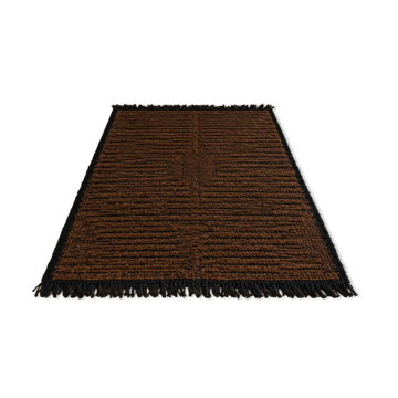 Tapis marocain berbère Mrirt en laine marron tabac, trame noire – 210 × 300
