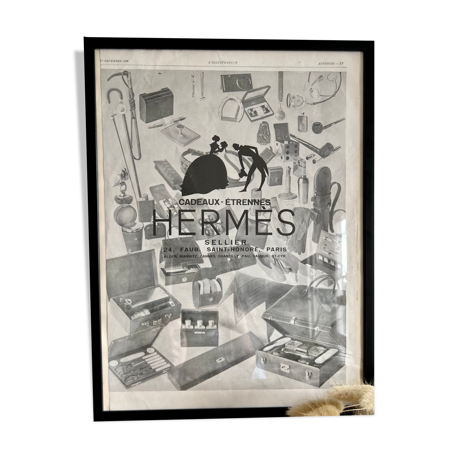 Affiche de magazine ancienne Hermès publicité de Noël magazine l'illustration de 1928
