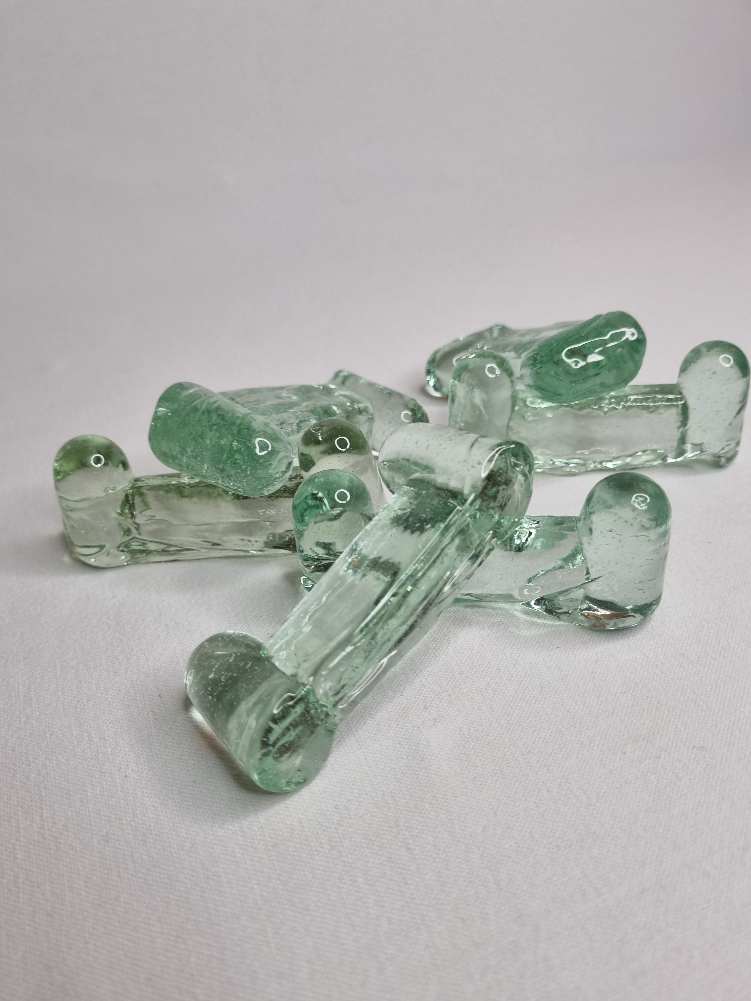 Set of six water glass knife holders from the Biot glassworks, signed