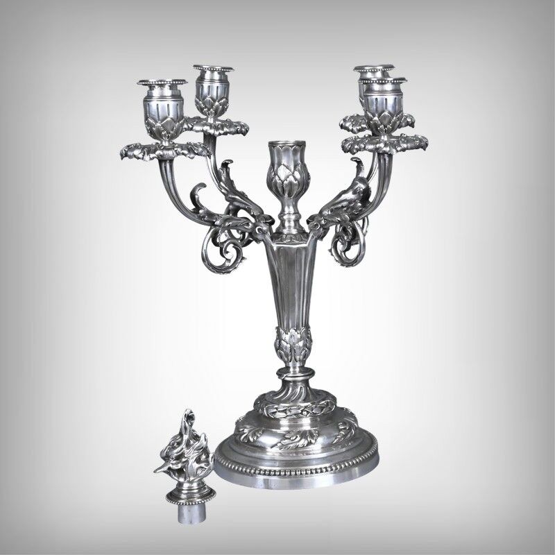 Pair of silver-plated candelabra, Louis XVI style – late 19th century