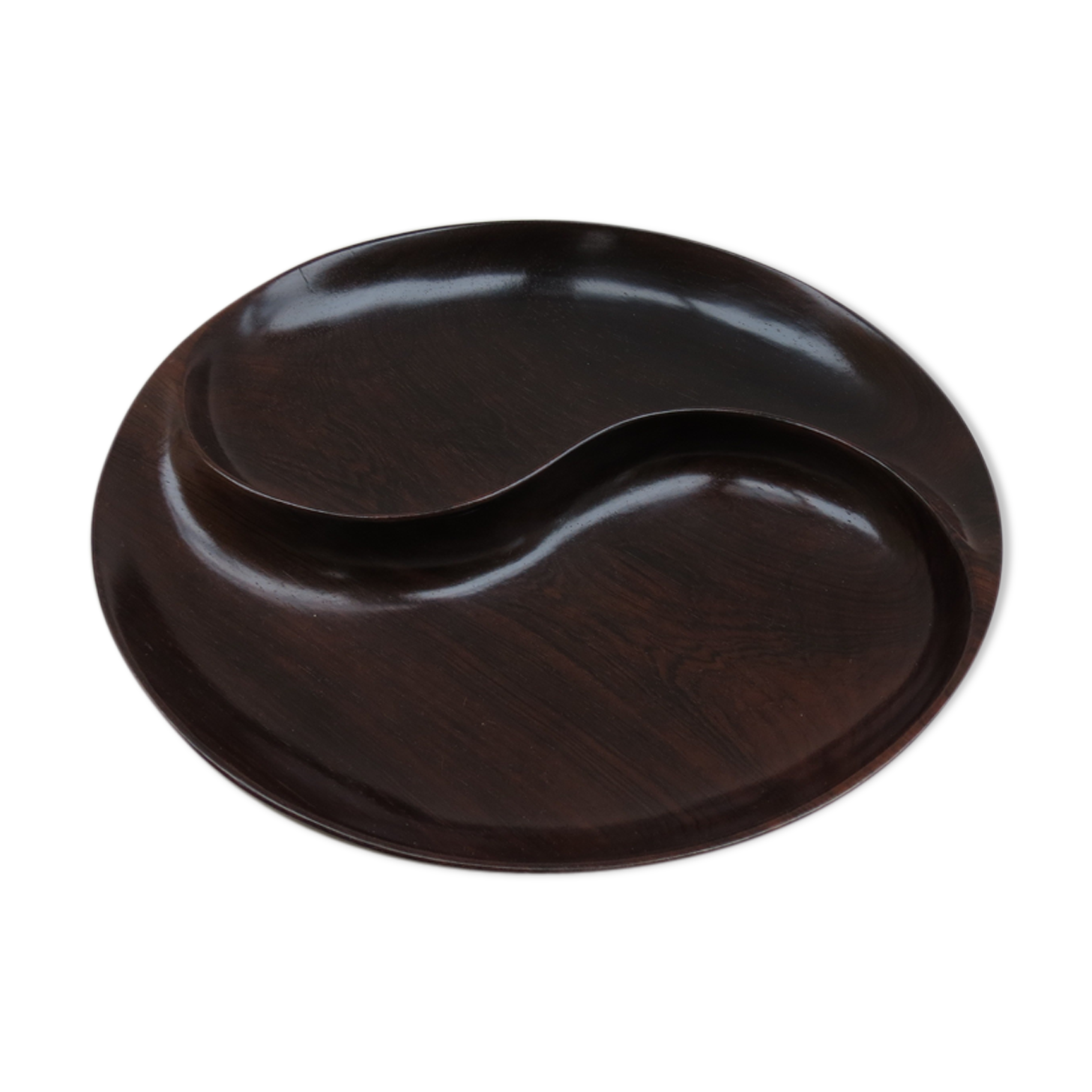 Plat en bois ying yang années 1960