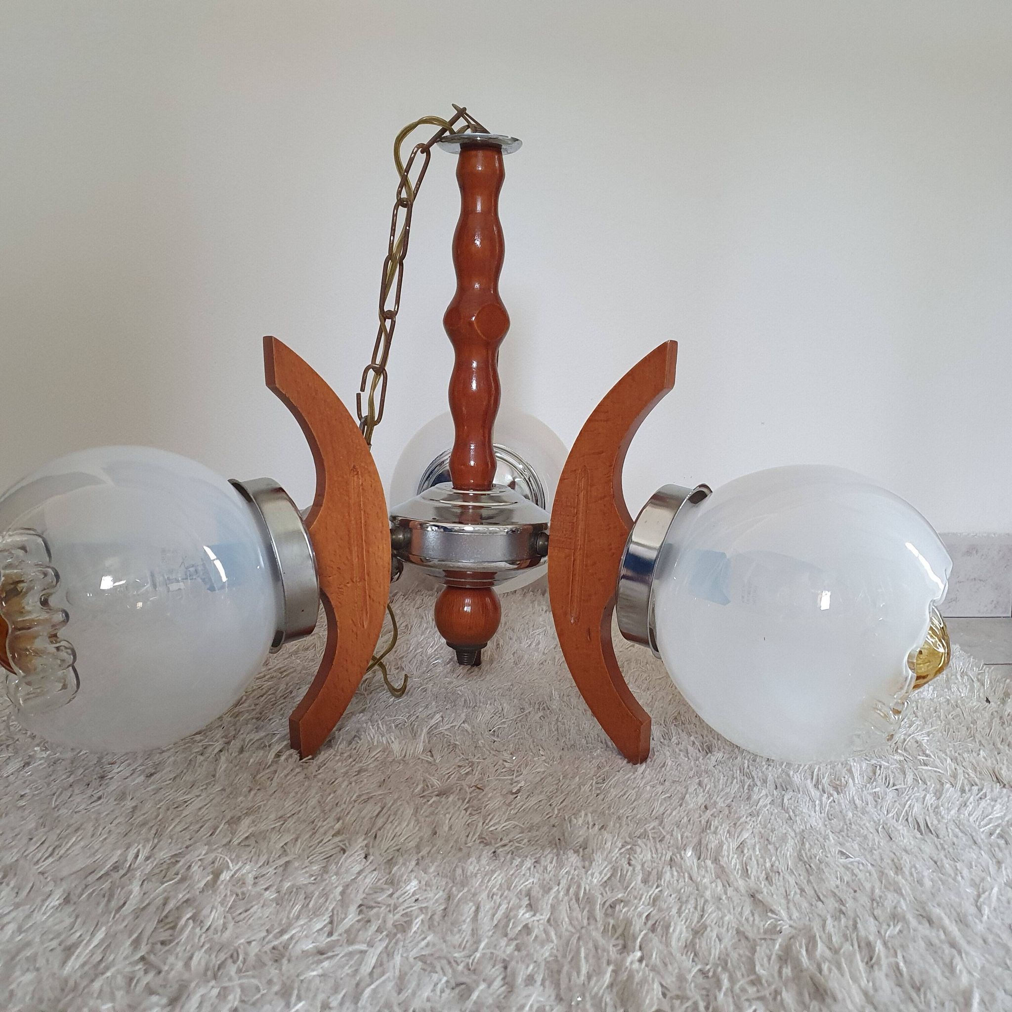 Lustre 3 branches Design Mazzega verres Murano