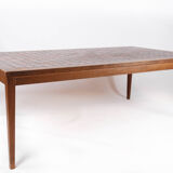 Table basse en teck avec carreaux rouges de design danois, années 1960