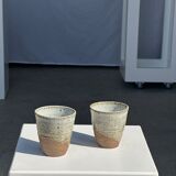 Set of 2 cups in Indonesian ceramic (brown & speckled glazed matte)