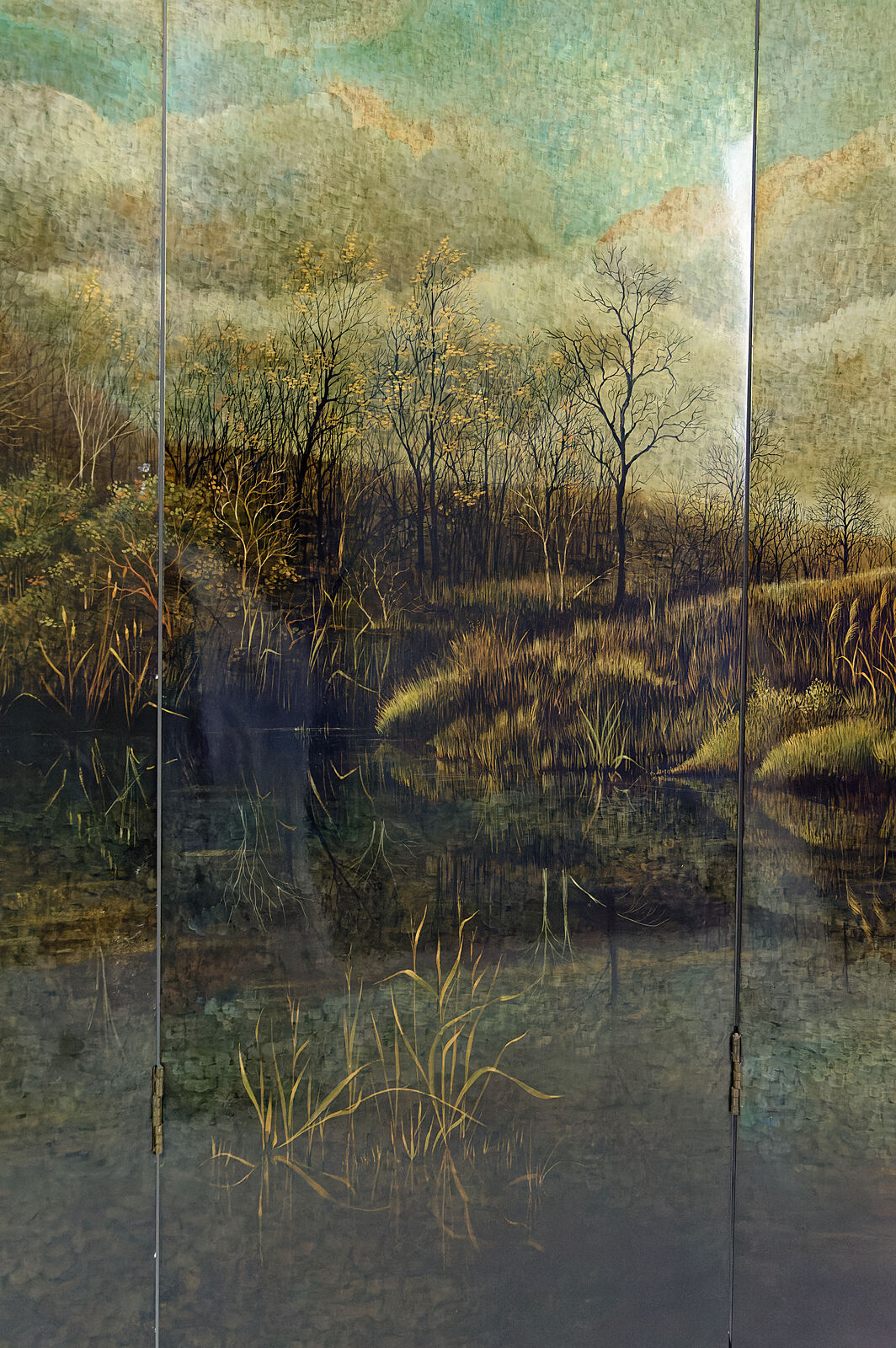Screen by Bernard Cuenin with lacquered landscape, circa 1970
