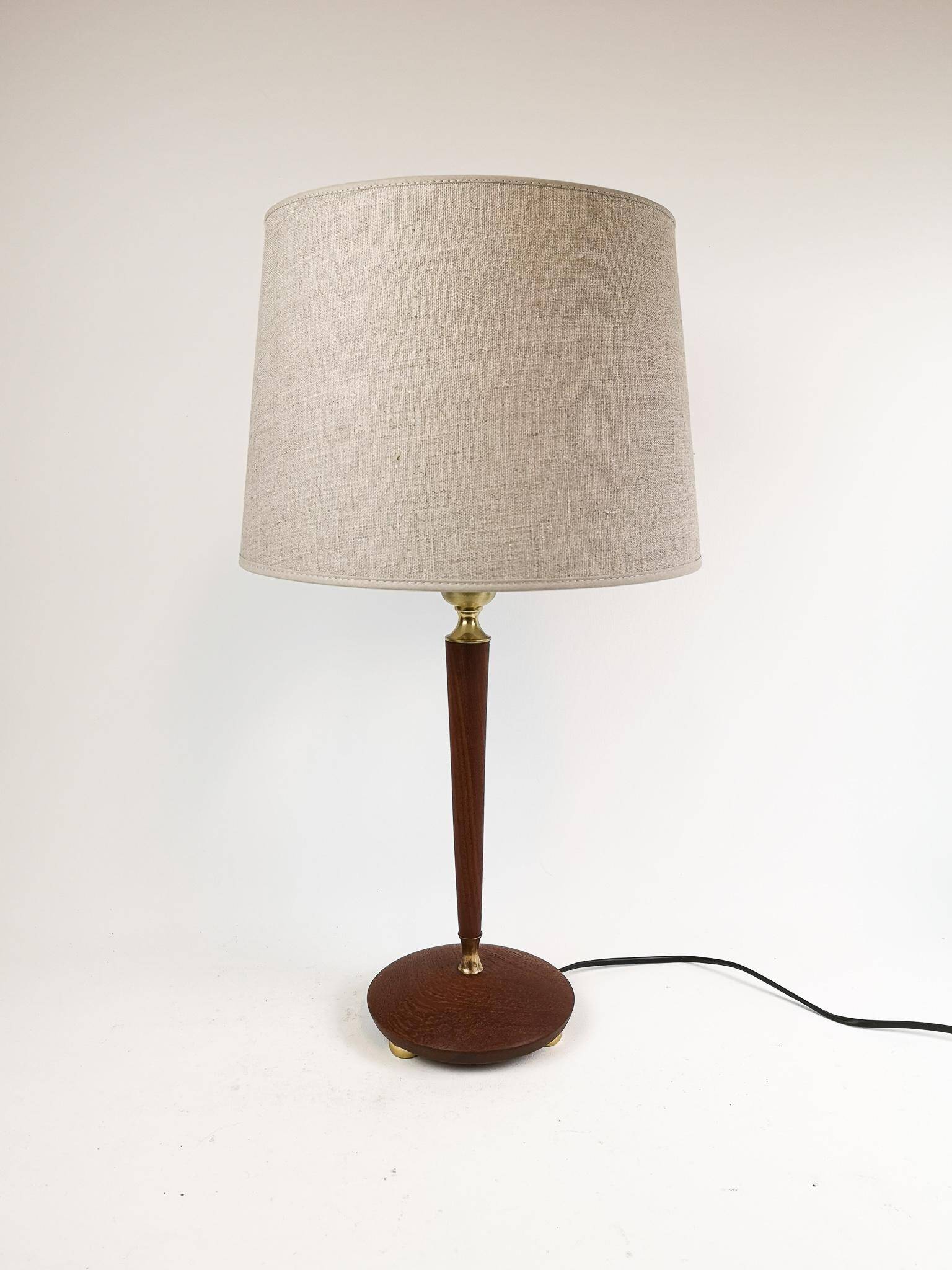 Teak and brass table lamp, mid-century, Sweden 1950s