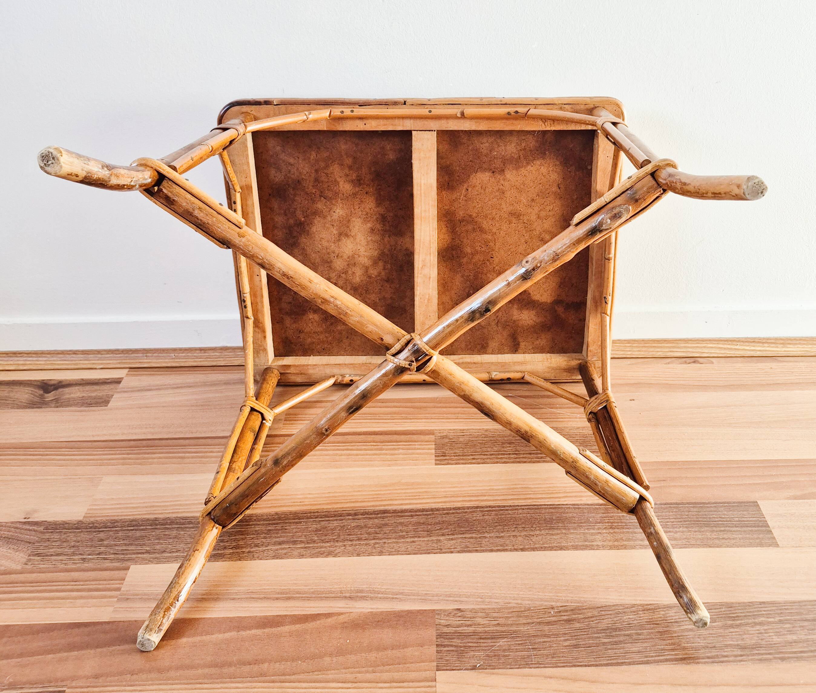Rectangular rattan table for children, French vintage, side table.