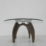 Bronze Brutalist coffee table with glass top
