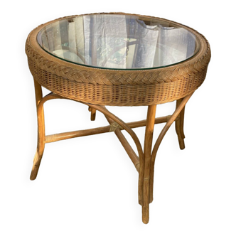 Rattan and glass coffee table