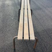 Large vintage school bench from the 1950s, made of wood and metal