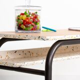 Children's metal desk completely redesigned with terrazzo imitation and a beech top