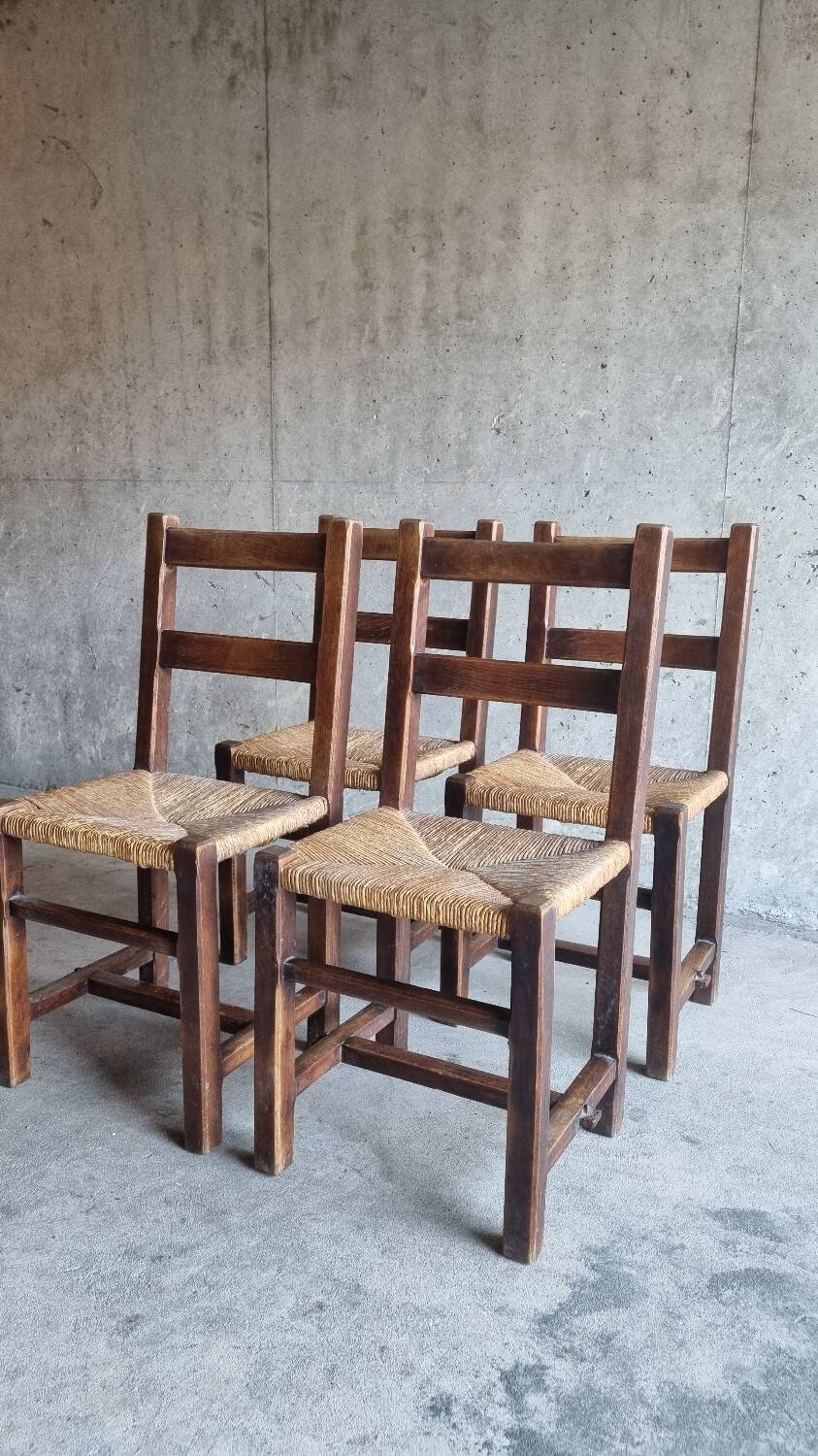 Set 4 chaises brutalistes paillees