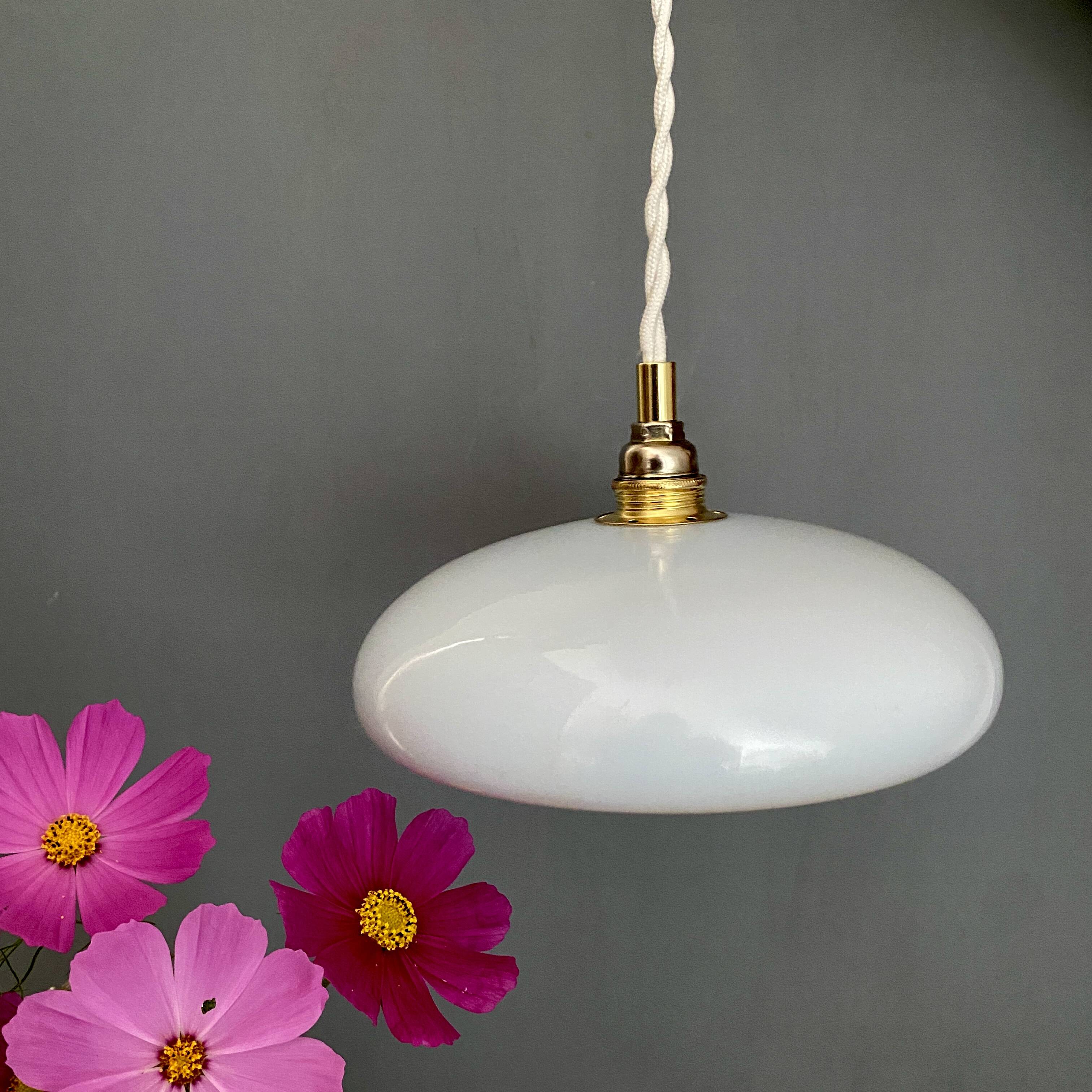 Vintage lampshade pendant light in blue opaline