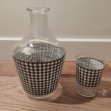 Carafe with liqueur and its glass pattern "hound's foot" years 50-60