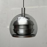 Suspended globe lamp in aluminium and glass in German Space style from the 1960s mid-century by Doria.