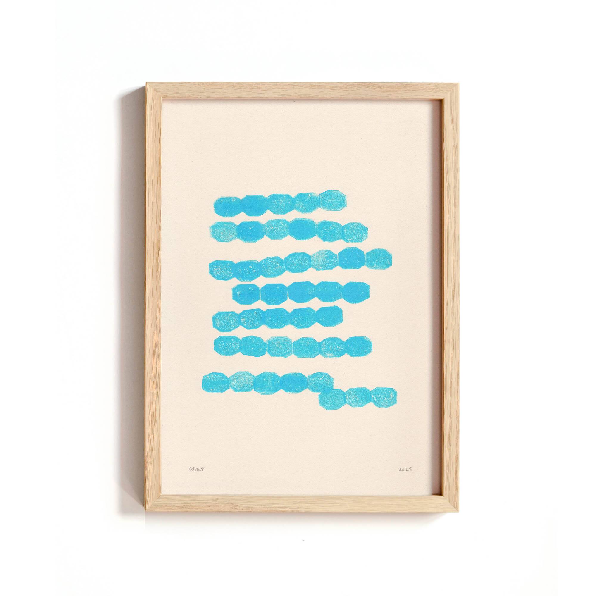 Abstract painting on light blue col.paper signed Eawy