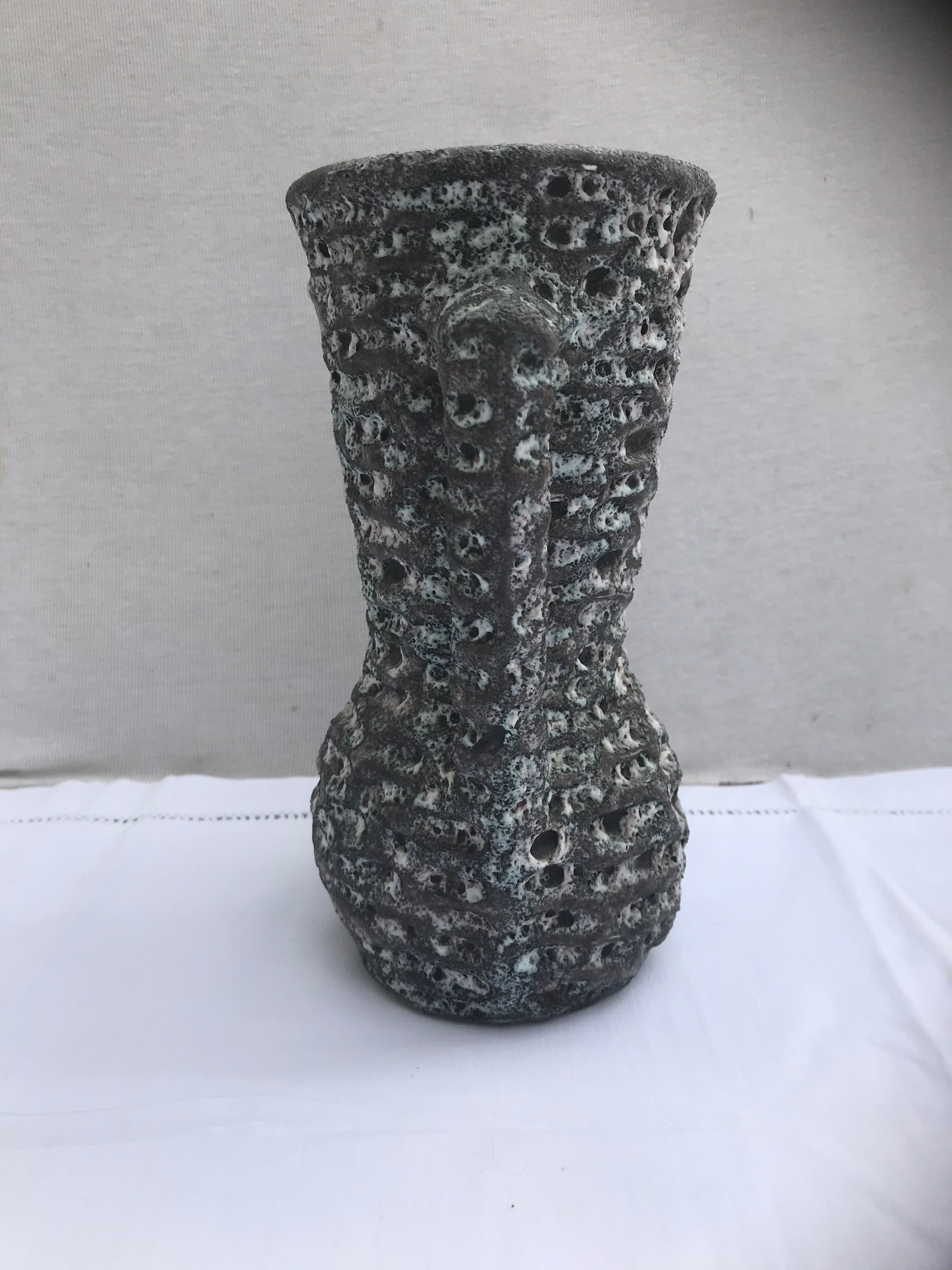 Vintage vase with grey & white skimmer ceramic handles