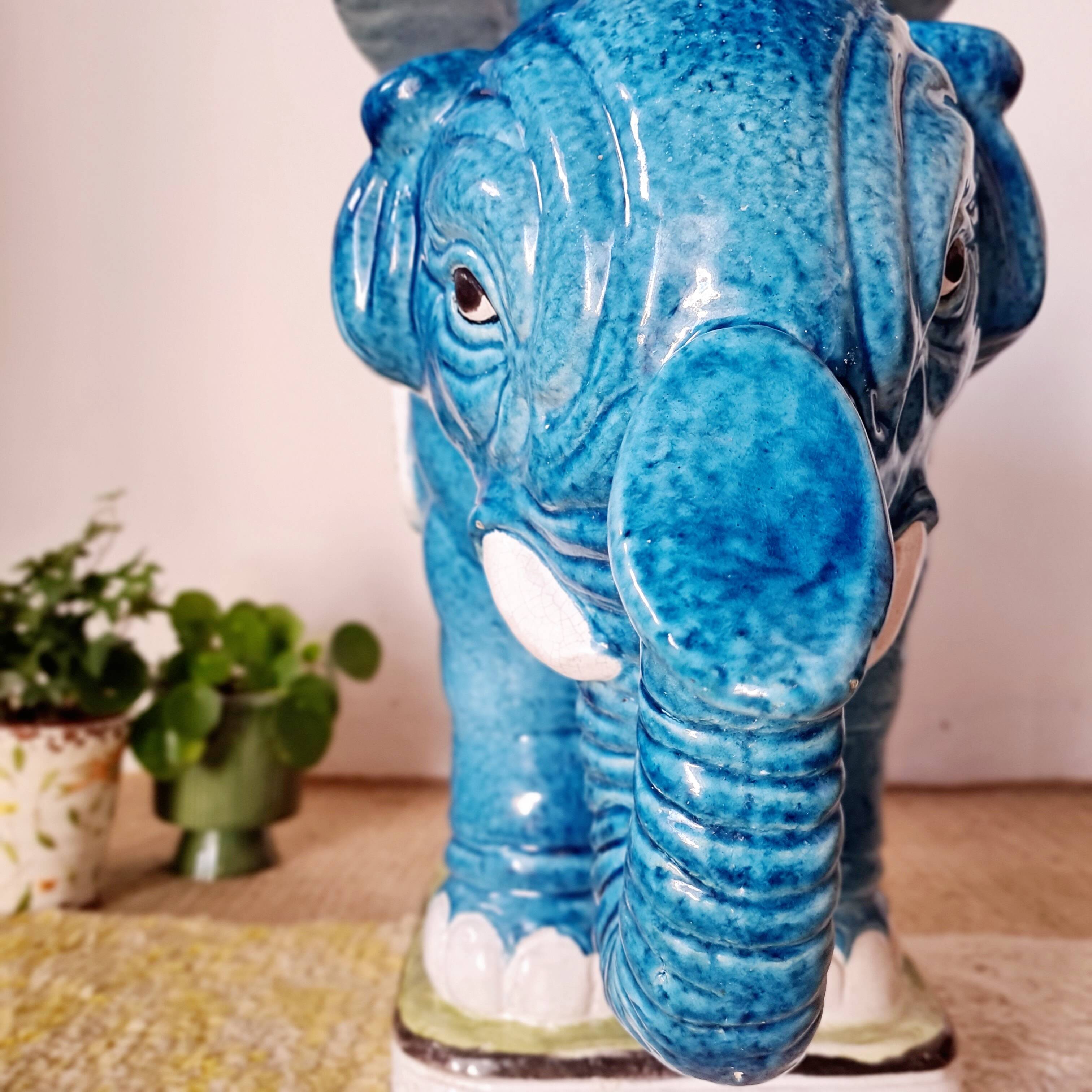 Elephant ceramic vintage plant stand side table