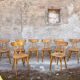 Set of 9 lutherma banana boomerang bistro chairs.
