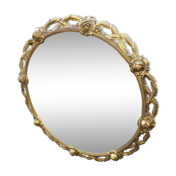 Miroir bronze dorée aux roses, 72 cm