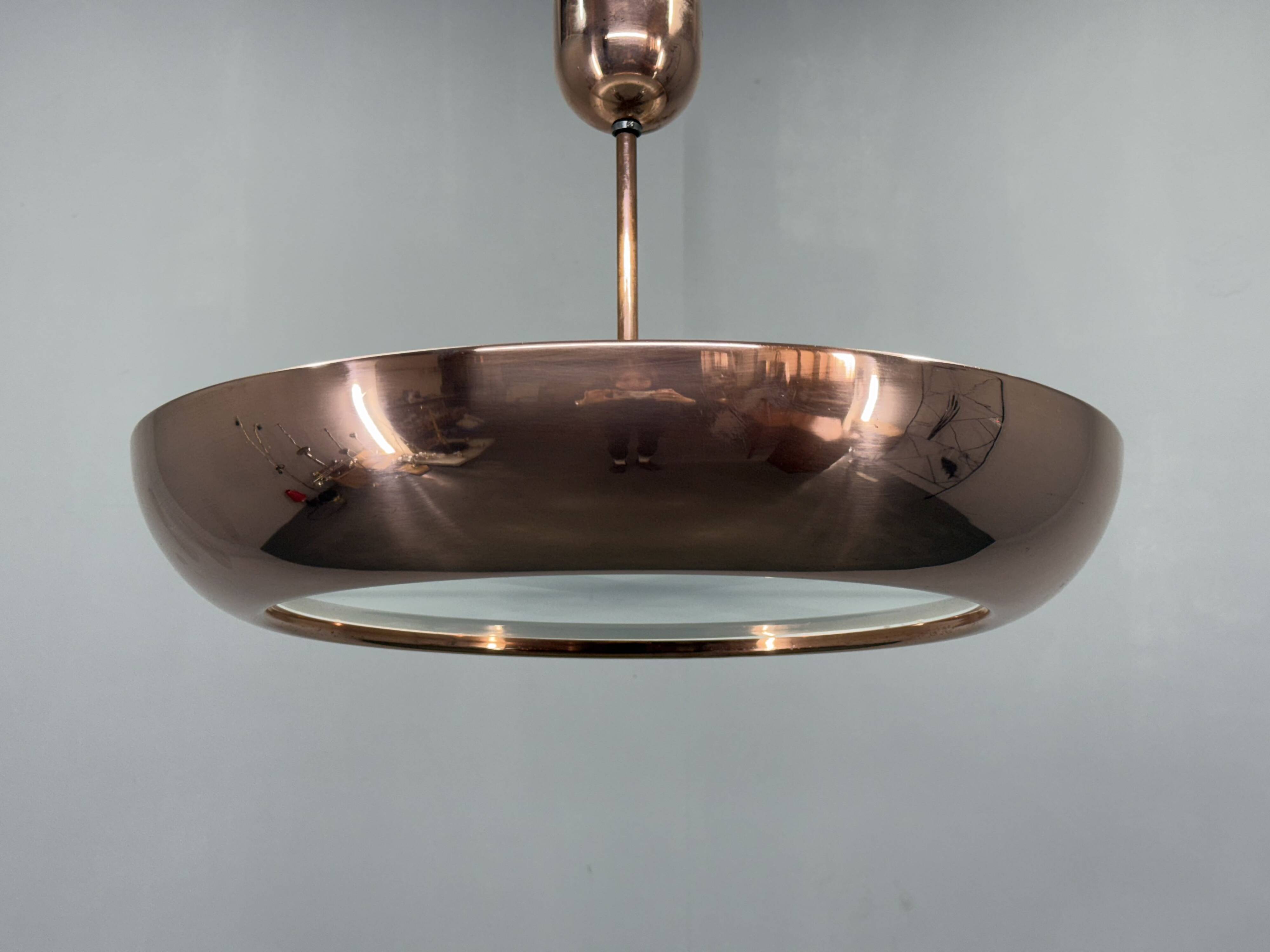 Suspension en cuivre Bauhaus UFO par Josef Hurka, années 1930