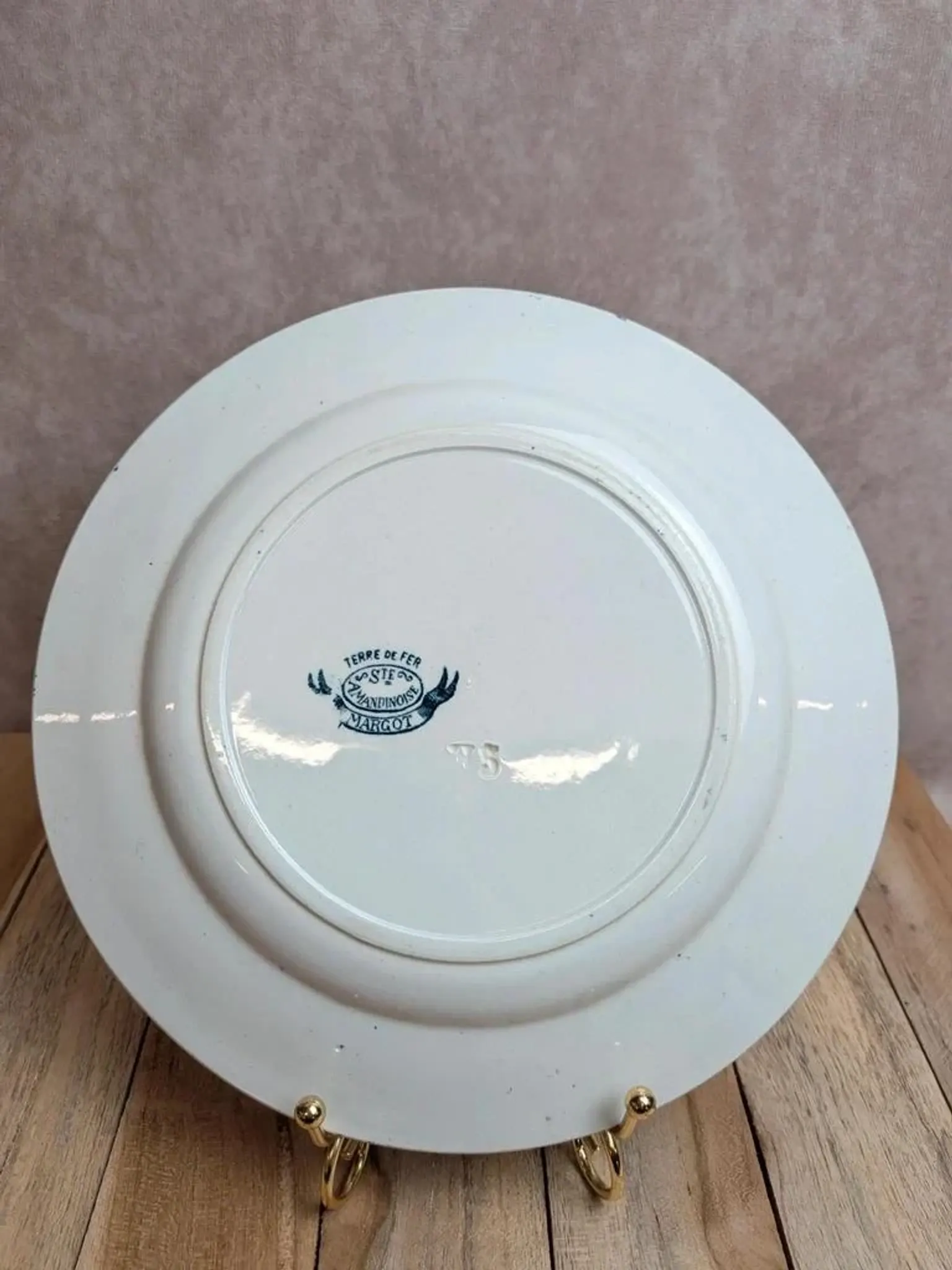 Antique ironstone plate from Saint-Amand – Margot model – Blue flowers