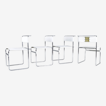 Ensemble de quatre chaises Libellula italiennes modernes en cuir blanc par Giovanni Carini 70s