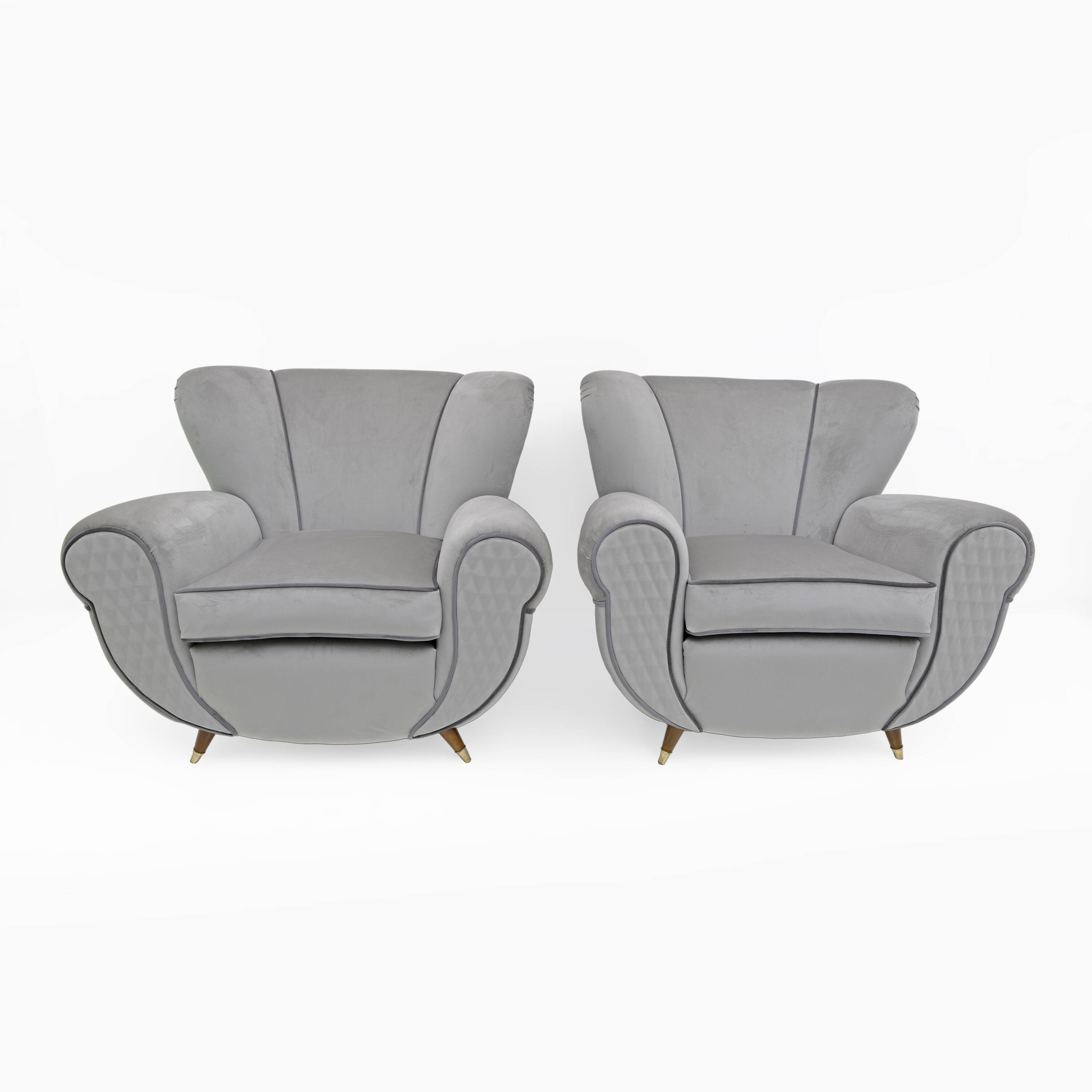 Attributed Guglielmo Ulrich Art Deco Italian Velvet Armchairs, 1940s, Pair