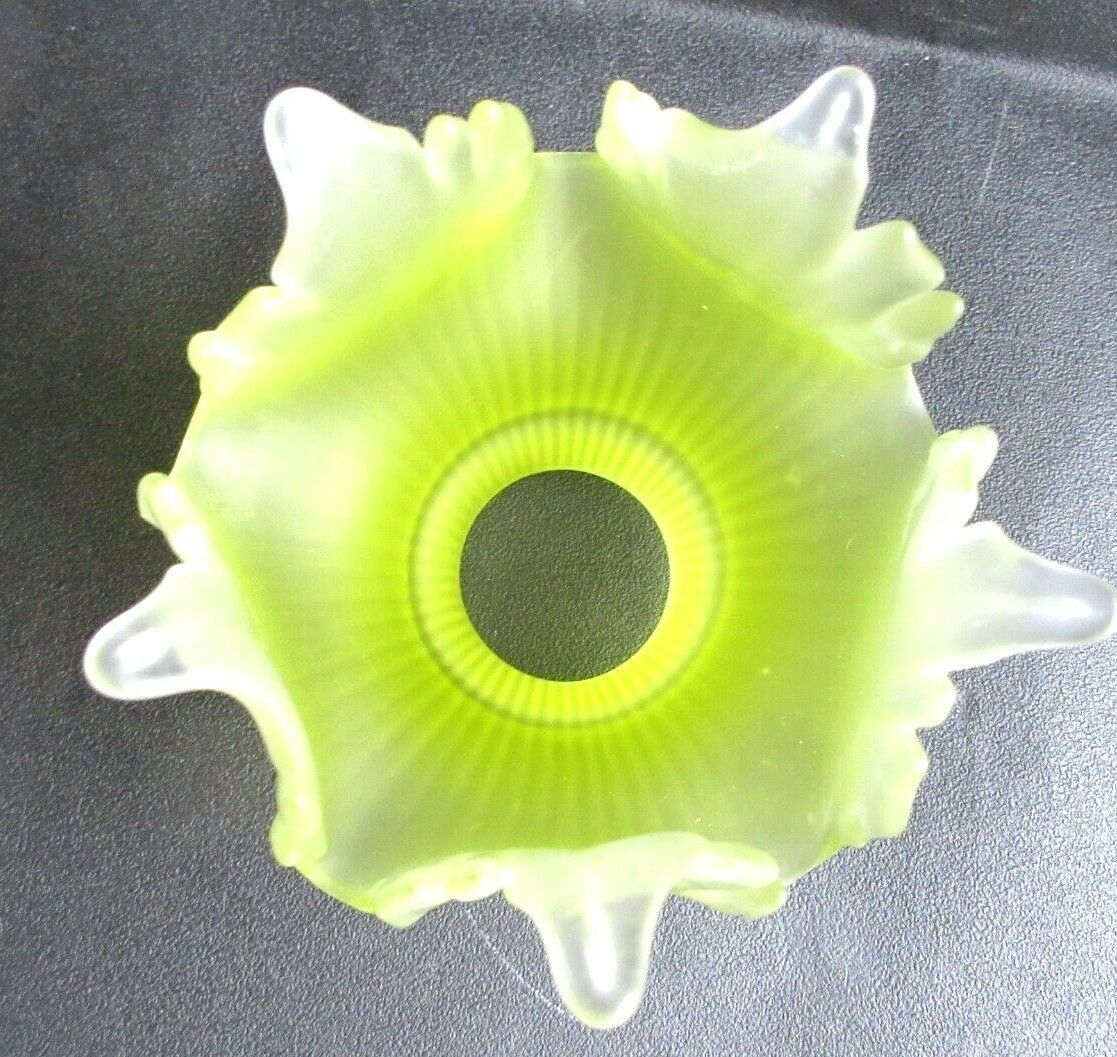 Tulipe à griffe en verre vert anis dégradé, fleur à 5 pétales découpés