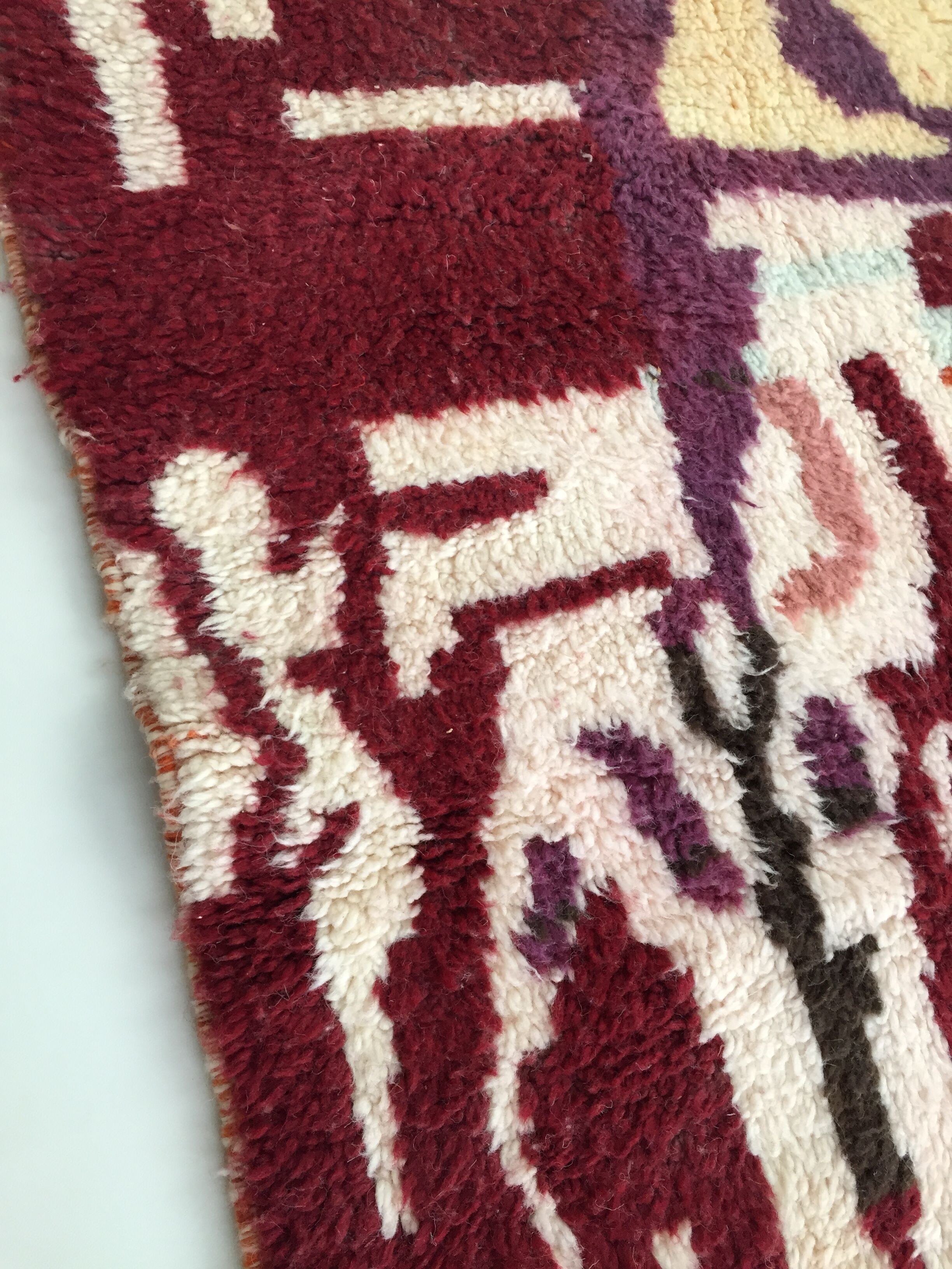 Moroccan Berber carpet Beni Ouarain ecru with colorful patterns 246x158cm