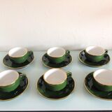 Suite of six green cups with saucers bistro /vintage style 60-70