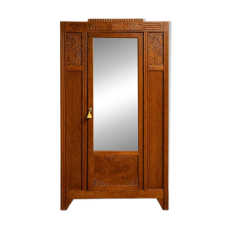 Large Parisian Art Deco wardrobe in solid oak – timeless elegance