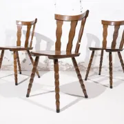 Set of 3 brutalist chairs with arched cut-outs and turned legs