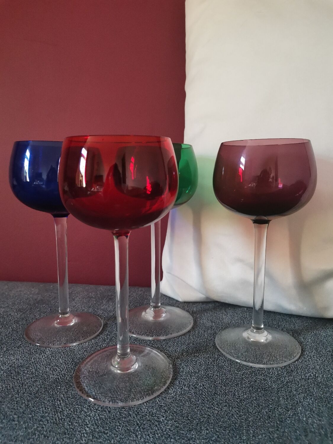 Multicolored stemmed glass assembly