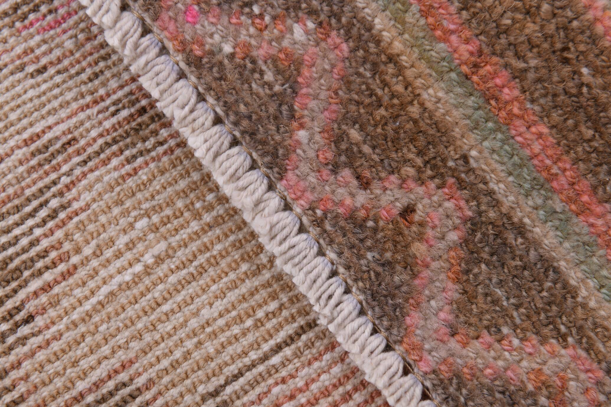 3x10 Salmon & Brown Ikat Pattern Vintage Runner Rug, 82x312Cm