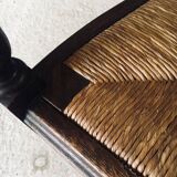 Low Arts & Crafts Oak & Rush Armchair, Belgium 1920s