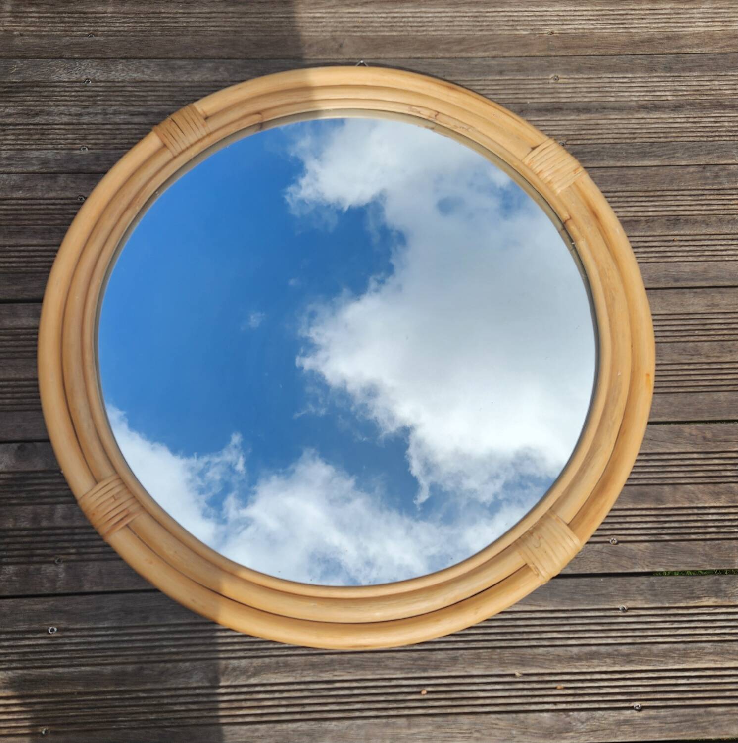 Large round bamboo mirror
