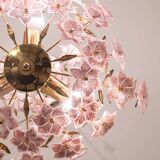 Vintage Murano Glass Chandelier Pink Flowers, 1970
