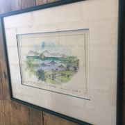 Watercolor painting nadine martinique the three islets + wood frame #a223