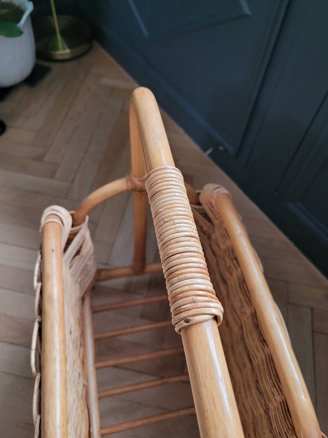 Vintage bamboo and rattan magazine rack