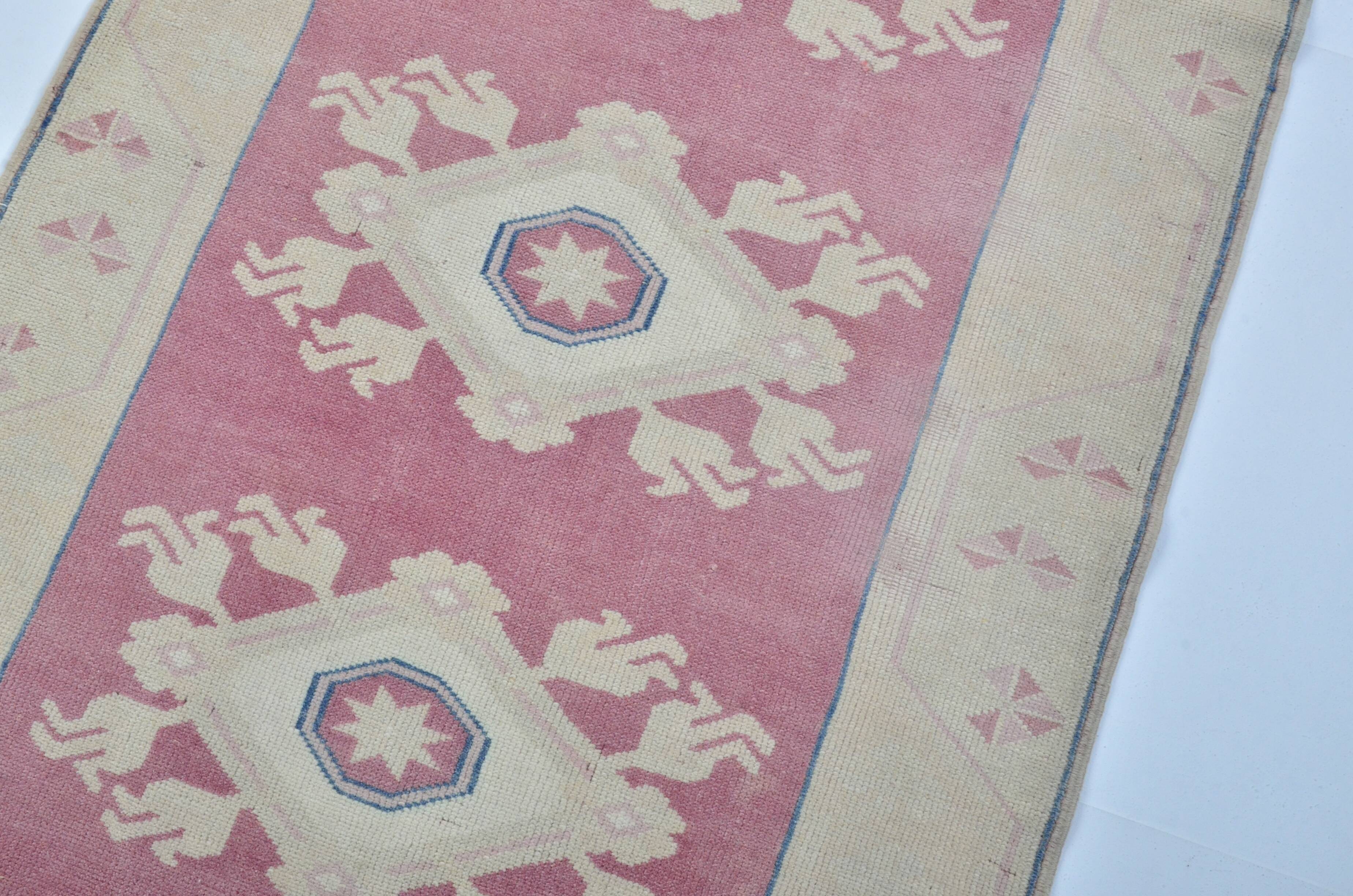 Tapis de couloir Oushak floral vintage noué à la main sku 3349