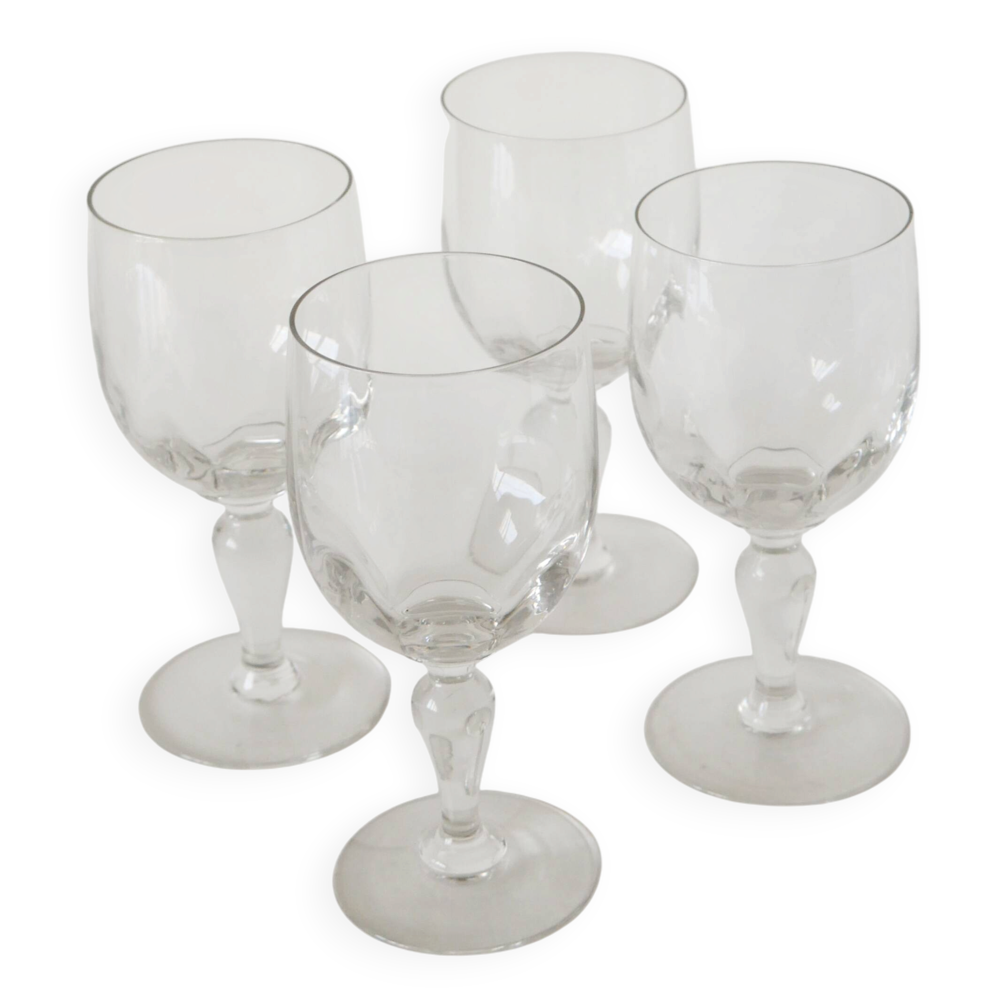 Set of 4 large crystal wine glasses, 1930.