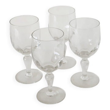 Set of 4 large crystal wine glasses, 1930.