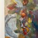 Still life and flowers, oil on panel signed Marina Farolet.